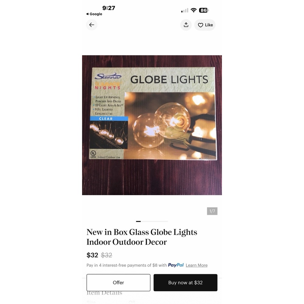 New in Box Glass Globe Lights Indoor Outdoor Decor